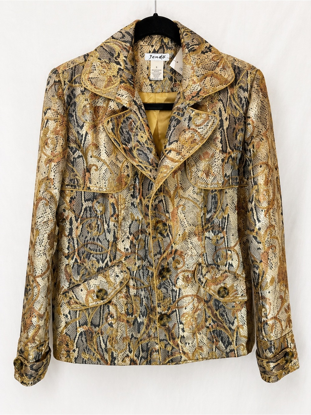 Vintage Metallic Snake-Print Jacket in Gold and Gray